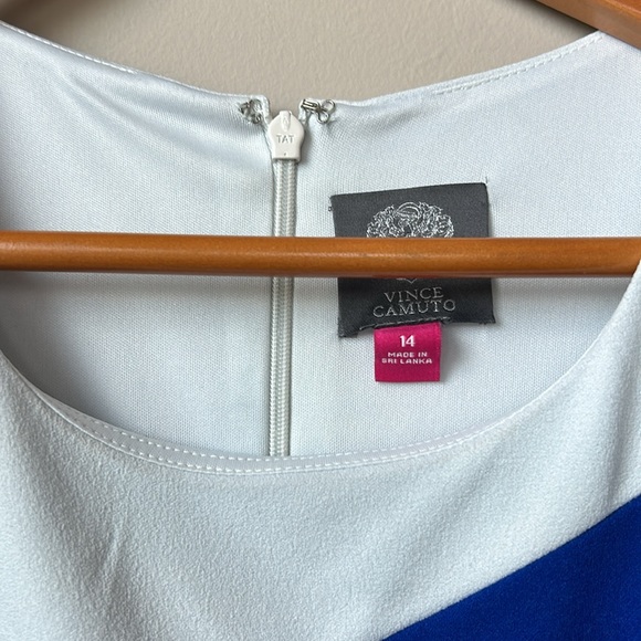 VINCE CAMUTO blue, black, and white color block shift dress size 14 - Picture 4 of 5